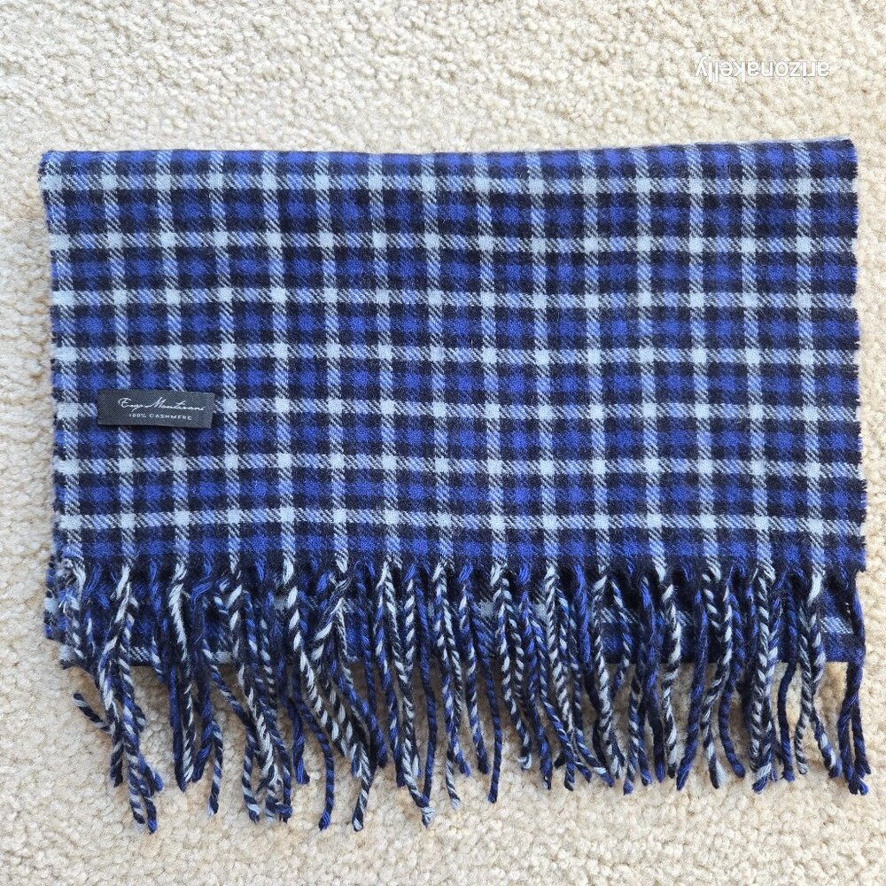 Enzo Mantovani Cashmere Scarf Blue Black Plaid Checks